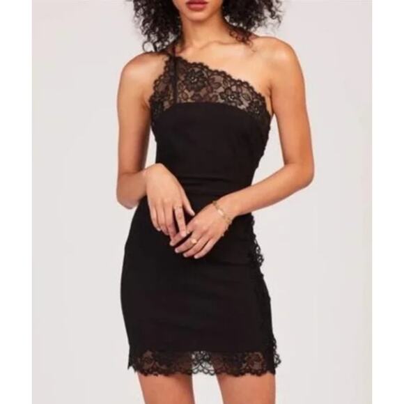 Free People Premonitions Mini Slip Dress XS Black Lace Trim One Shoulder Bodycon - Picture 16 of 16